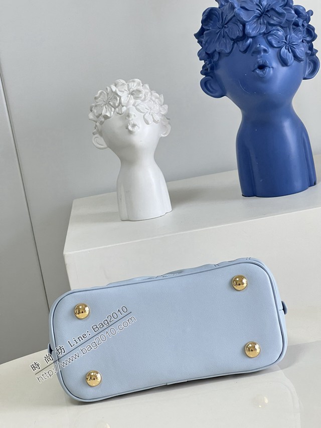 LV專櫃2023新款絎縫牛皮革刺繡Monogram圖案手提女包 M59822藍 路易威登Alma BB手袋貝殼包 dn1201
